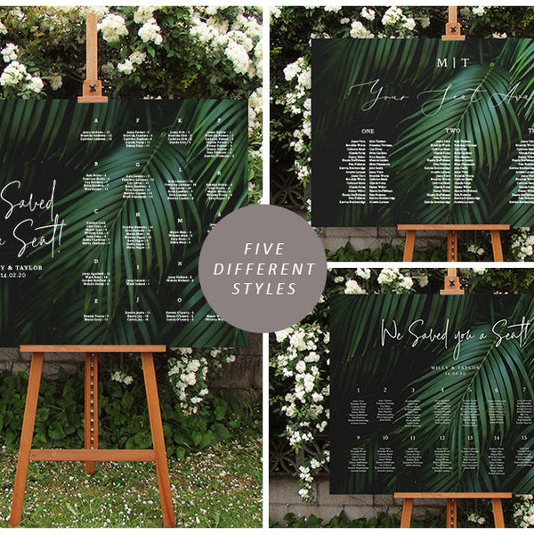 Tropical Seating Plan, Seating Chart Template, Printable Seating Plan, Seating Plan Template, Tropical Wedding Sign