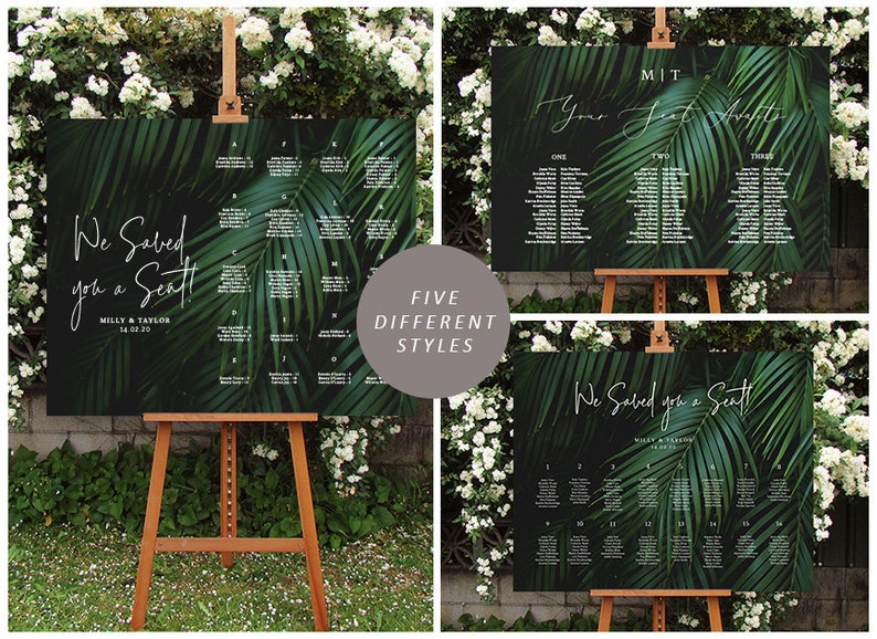 Tropical Seating Plan, Seating Chart Template, Printable Seating Plan, Seating Plan Template, Tropical Wedding Sign image 1