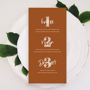 Burnt Orange Wedding Menu Template, Printable Wedding Menu Template
