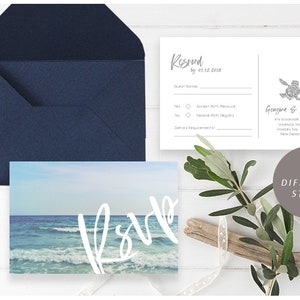 Invitaciones de boda en la playa, plantilla Rsvp de playa, Rsvp de boda imprimible, postal RSVP de playa, conjunto de bodas, postal Rsvp, Rsvp de playa