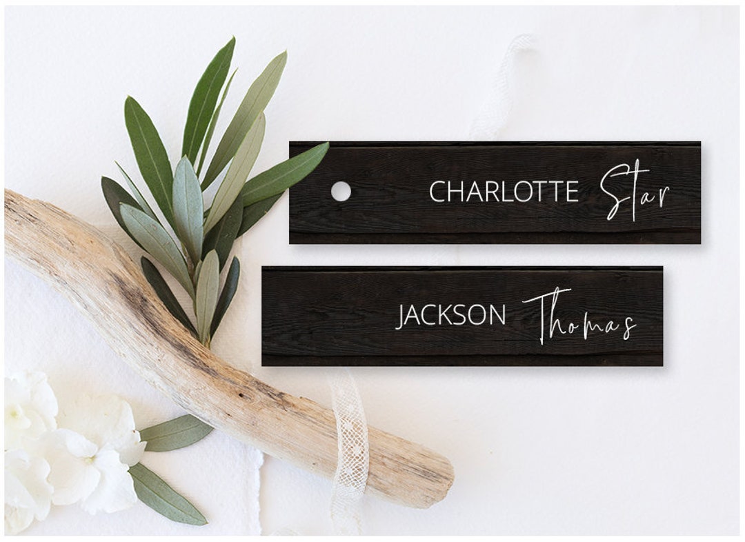 Rustic Name Label Rustic Black Name Tags, Rustic Printable Wedding Tags, Black Tag ...
