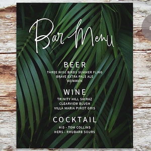 Wedding Sign, Bar Menu Sign Template, Social Media Wedding Sign, Printable Bar Menu, Bar Menu Wedding Sign, Tropical Wedding Sign image 3