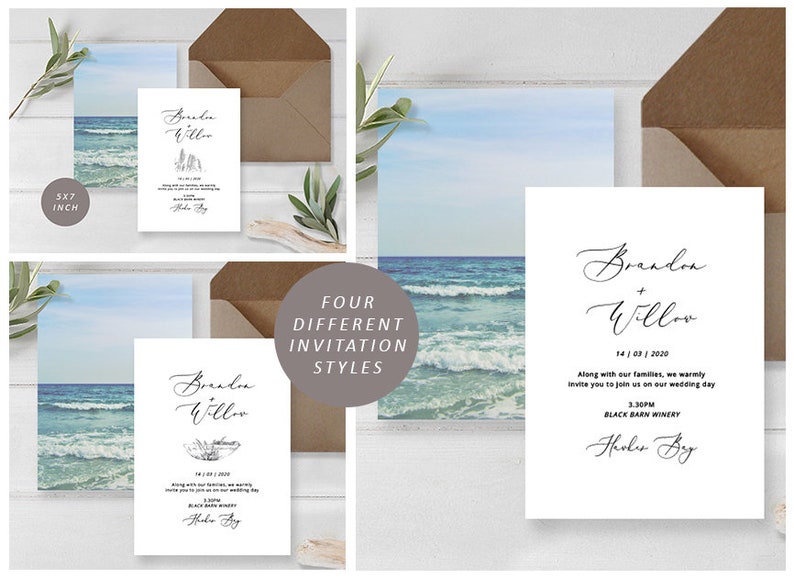 Seaside Wedding Printable Wedding Invitation Beach Invitation Template Beach Invitation Beach Wedding Invitations Beach Wedding Set