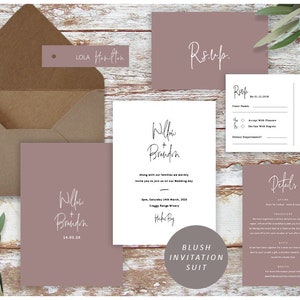 Blush Pink Wedding Invitation Template, Dusty Rose Wedding Invitation Set, Blush Wedding Template