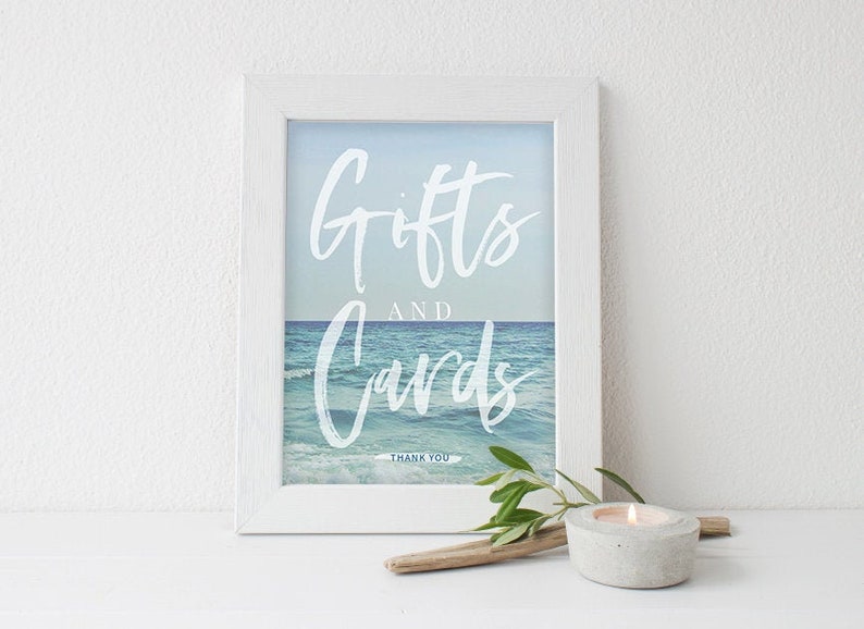 Beach Wedding Sign, Gifts and Cards Sign Template, Printable Cards Sign, Gifts Sign Template image 1