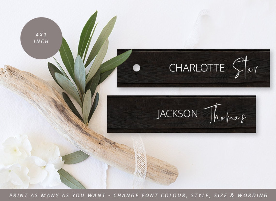 Rustic Black Name Tags, Rustic Printable Wedding Tags, Black Tag ...