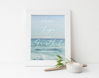 Beach Wedding Sign, Sign our Guestbook Sign Template, Printable Guestbook Sign, Wedding Template