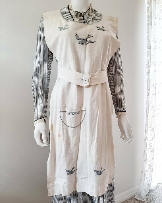 Antique Edwardian 1900s Cotton Chore Work Dress Em