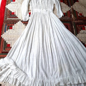 Antique 1910s White Cotton Prairie Lace Dress