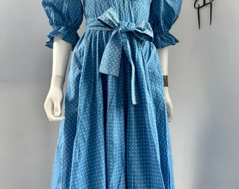 Vintage Indigo Calico Puffed Sleeve Prairie Dress