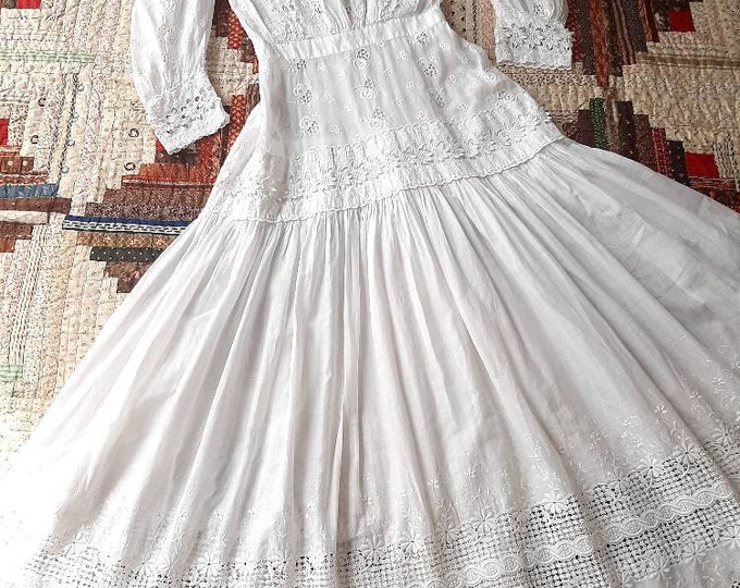 Antique 1910 Edwardian White Cotton Lingerie Dress - Etsy