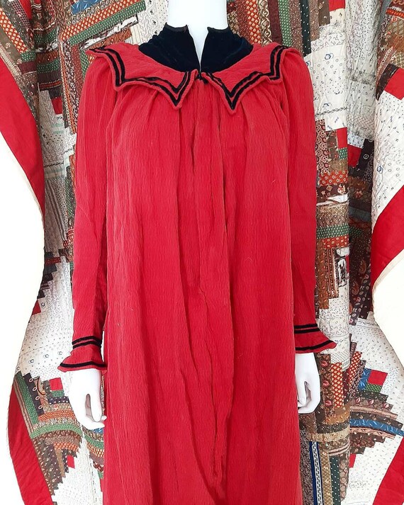 Antique 1900 Late Victorian Red Cotton Velvet Watt