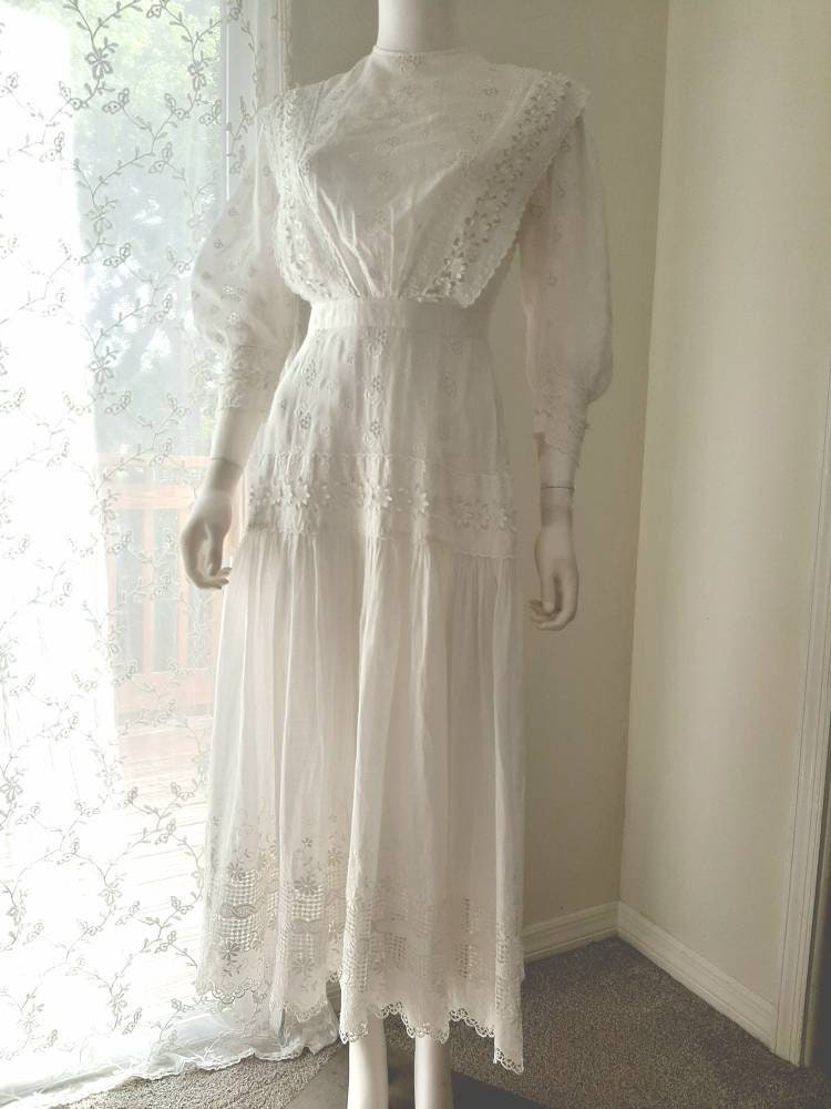 Antique 1910 Edwardian White Cotton Lingerie Dress | Etsy