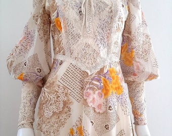 Vintage 1970s Flower Prairie Dress Gunne Style