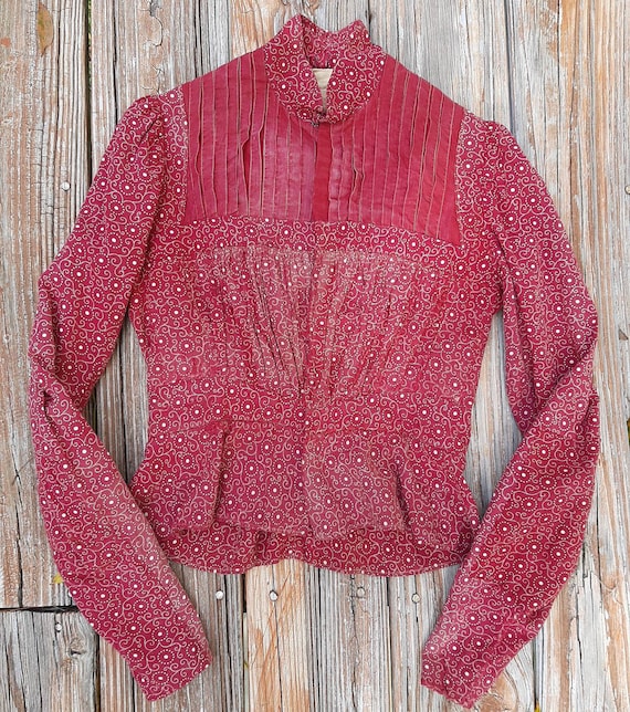 Antique 1900s Early Calico Prairie Country Blouse
