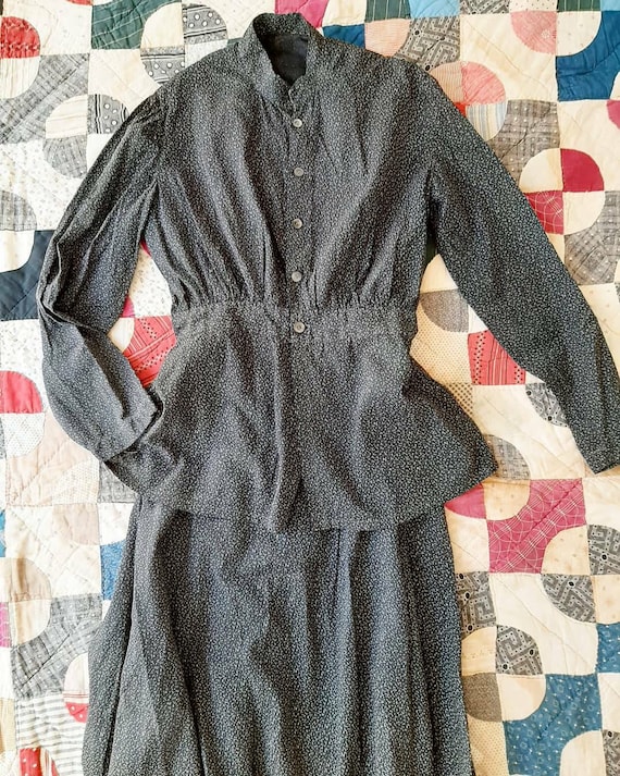 Antique 1900 Early Calico Chore Blouse & Skirt Eve