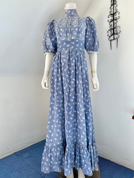 Vintage 1970's Laura Ashley Sky Blue Prairie Cali… - image 2