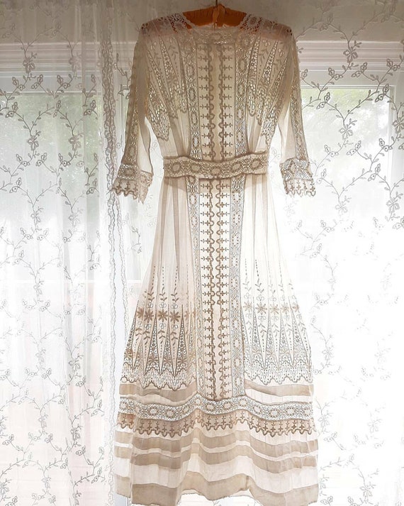 Antique Edwardian 1910 White Embroidered Afternoon