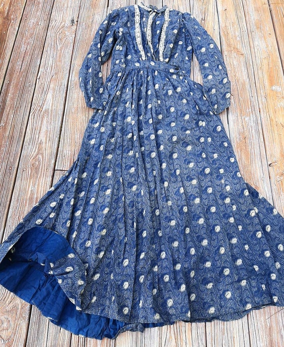 Rare Antique 1880 Victorian Indigo Blue Calico Cot