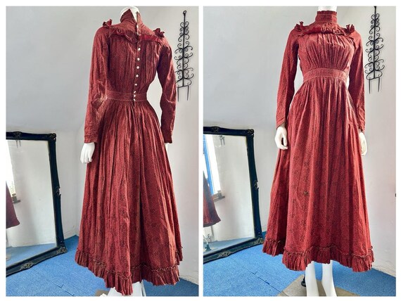 Vintage 1900's Antique Calico Workwear Prairie Boho Dress