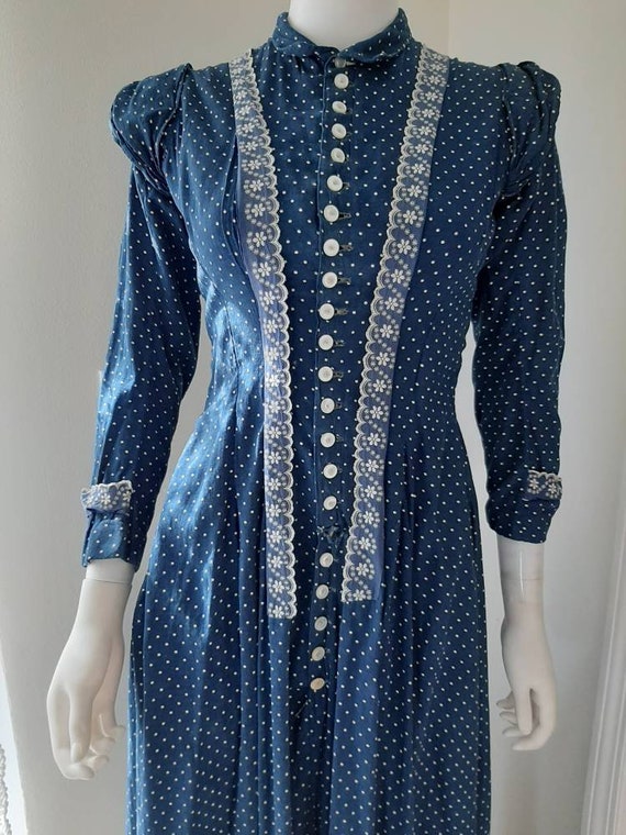 Rare Late 1800s Antique Indigo Calico Prairie Farm