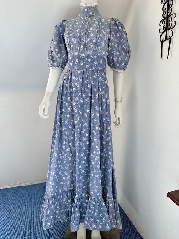 Vintage 1970's Laura Ashley Sky Blue Prairie Cali… - image 7