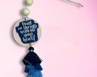 Trust in the Lord Tassel Car Charm, Christian Faith Rearview Mirror Charm, Proverbs 3:5 Scripture Car Accessory, Christian Gift for Women,