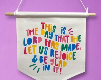 This is the day the Lord has made wall hanging, fun colorful decor for home, Pastor kids gift, canvas banner for kids playroom, Psalm 118:24