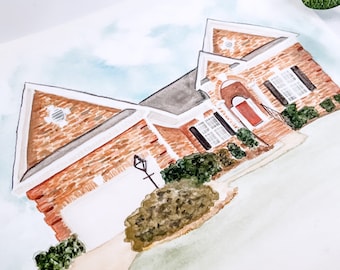 Watercolor House Portrait, Custom Home Watercolor, Housewarming Gift, Gift for New Home, Realtor Closing Gift, New Home Owner