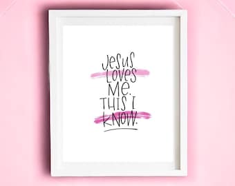 Jesus Loves Me This I Know Sign Digital Download, Christian Nursery Wall Art Girl Printable, Sunday School Decor, Christian Baby Shower Gift