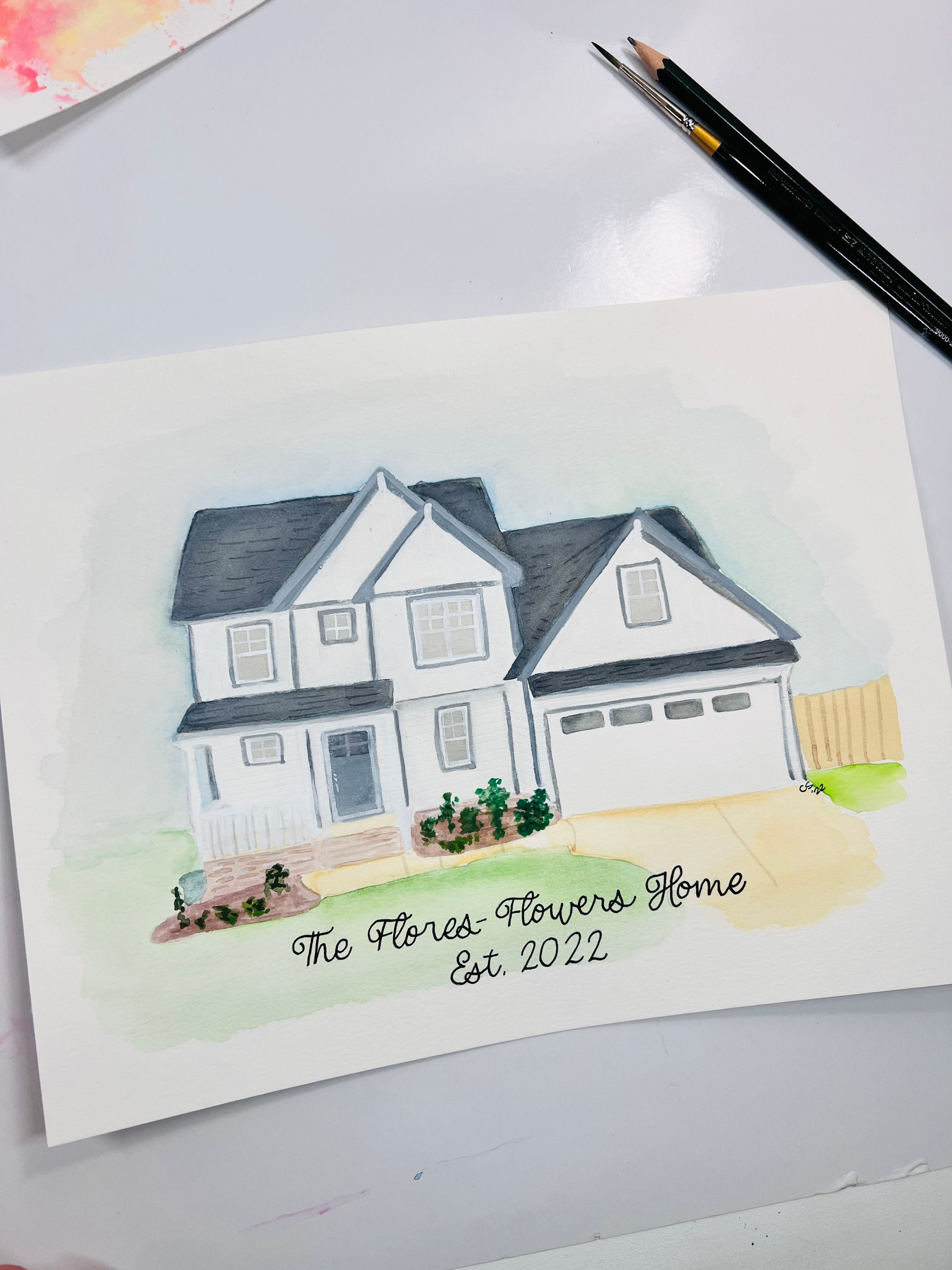 Watercolor Home Portrait, Custom Home Watercolor, Housewarming Gift ...