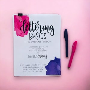 Beginner Hand Lettering, Lettering Basics Digital Workbook, Lettering Worksheets, Lowercase Alphabet Practice Sheets, Modern Calligraphy