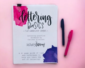 Beginner Hand Lettering, Lettering Basics Digital Workbook, Lettering Worksheets, Lowercase Alphabet Practice Sheets, Modern Calligraphy