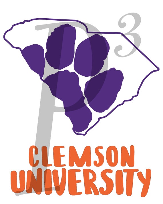 Clemson University Tiger Paw Sc Outline Printable Art Purple And Orange Digital Downloadable Carolina Artwork Print