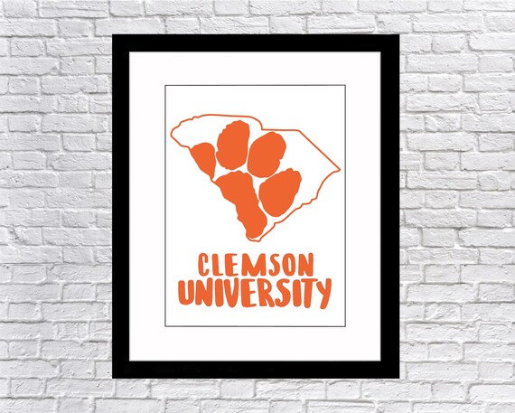 Clemson University Tiger Paw Sc Outline Printable Art Orange Digital Downloadable Carolina Artwork Print