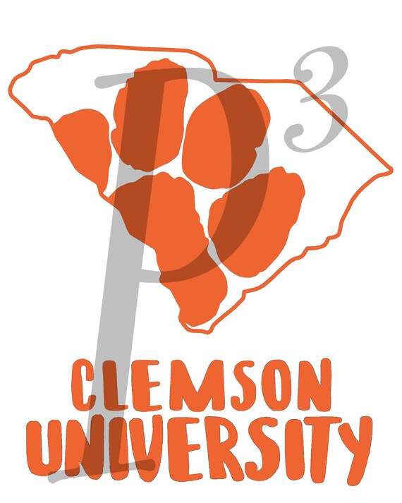 Clemson University Tiger Paw Sc Outline Printable Art Orange Digital Downloadable Carolina Artwork Print