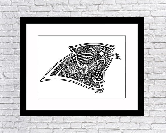 Carolina Panthers Logo Hand Drawn Printable Black And White Etsy