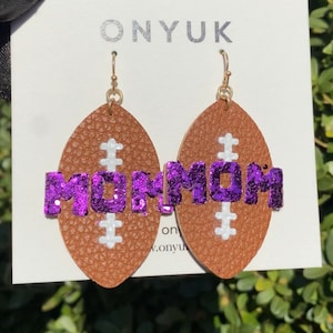 MOM Football Earrings, Game Day Earrings, Faux Leather Earrings, Gift for Mom, Gift for her, Fun Earrings, Sports Earrings