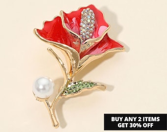 Pearl and Crystal Accent Elegant Floral Pin Brooch, Gift for her