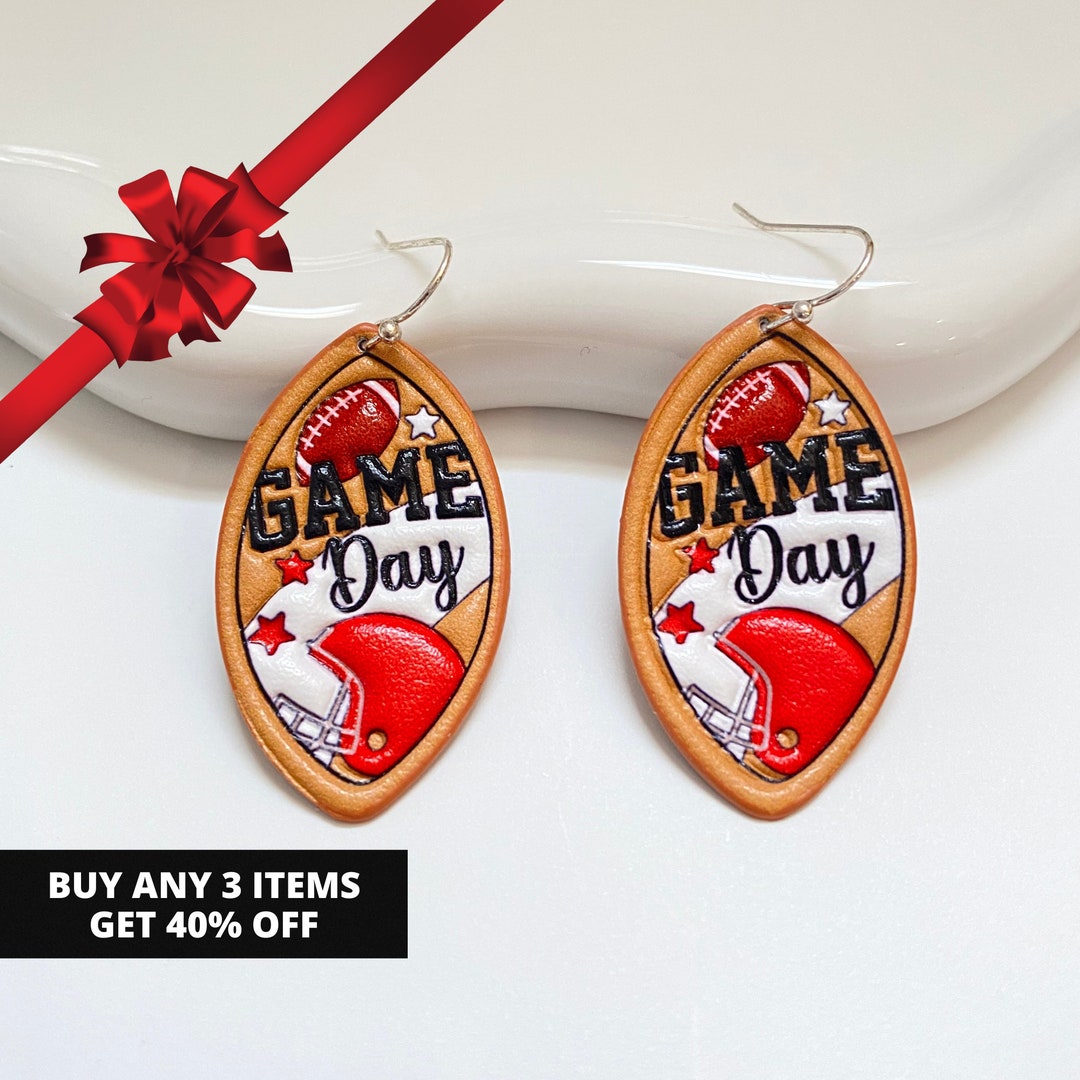 Game Day Felt Back Beaded Touch Down Message Dangle Earrings