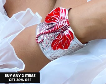 Silver Elephant Cuff Bracelet, Red Delta Jewelry