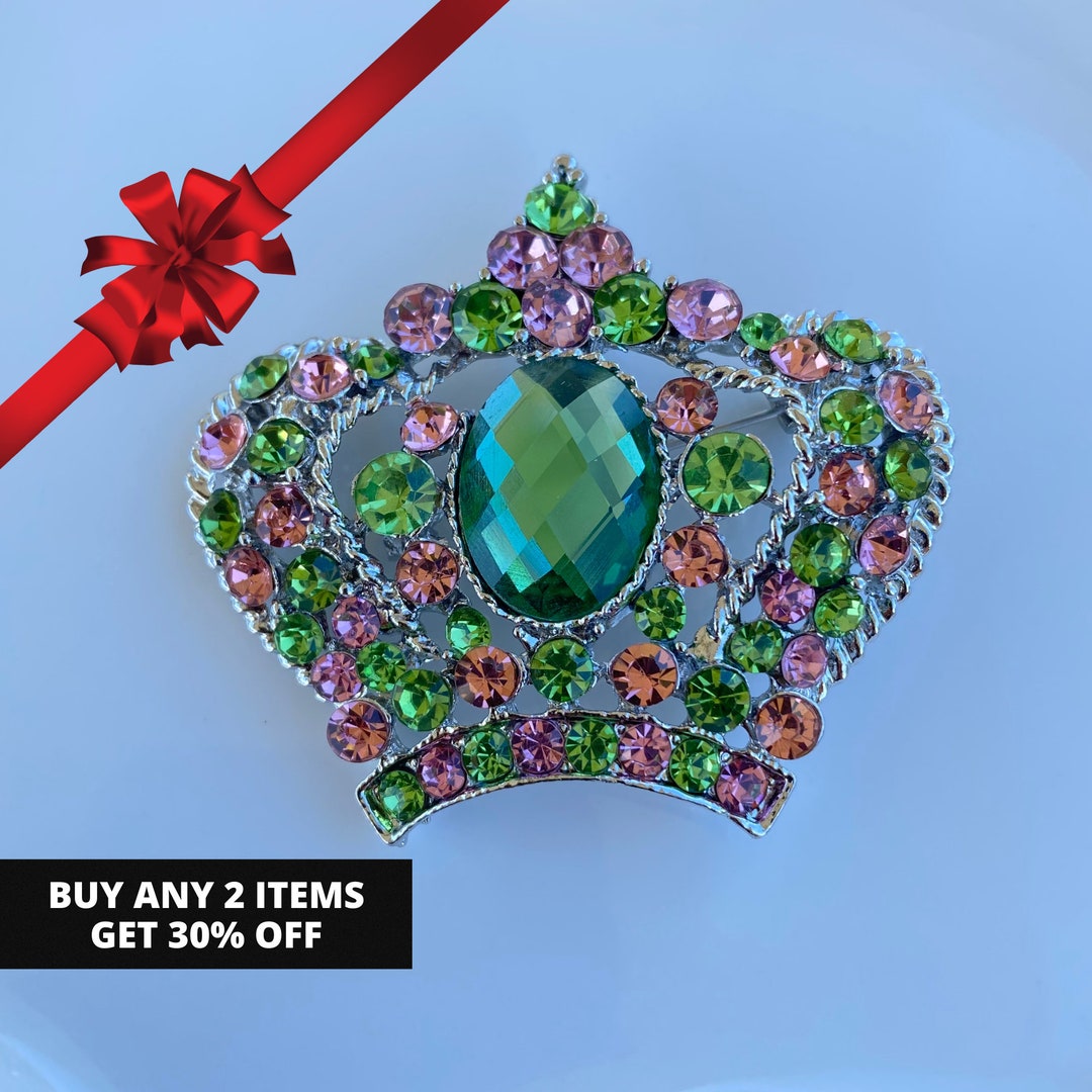 AKA Brooch, Gift for Soror, AKA Pink and Green Brooch, Crown Brooch