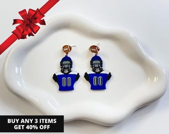 Blauwe voetbaluniform hangoorbellen, Game Day-sieraden