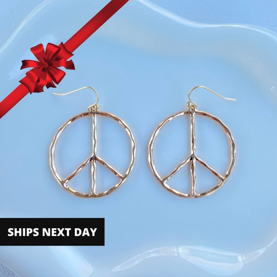 Peace Earrings, Peace Symbol Dangle Earrings, Statement Earrings, Best Seller, Gift for Mom, Meaningful Earrings, Gift for her