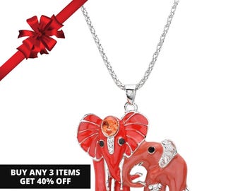 Oval Stone Accented Enamel Elephant Pendant Necklace, DELTA Jewelry, Gift for Soror