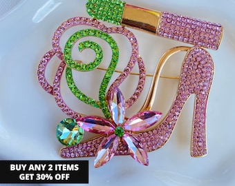 High Heel Brooch, Lipstick Brooch, AKA Brooch, Fashion Brooch, Gift for Soror, Pink and Green Brooch, AKA Gift, Best Seller