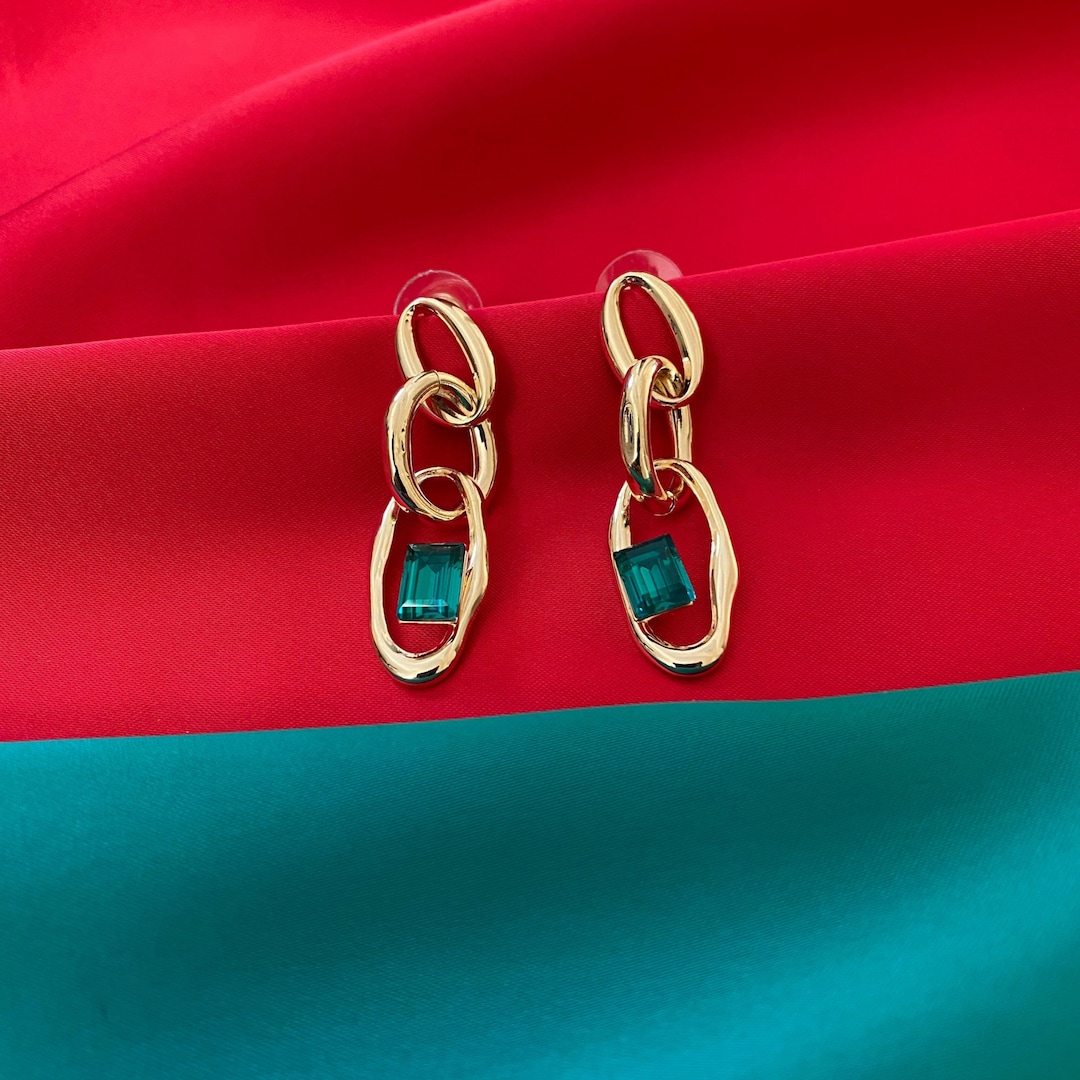 Geometric Earrings Gold Statement Earrings Real Gold Plated Etsy