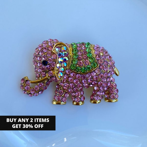 Crystal Elephant Brooch, Elephant Pin, Pink and Green Brooch, Sorority Brooch, Gift for Soror, Gift for her, Ethnic Jewelry, Gift for Sister
