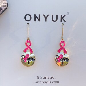 Pink Ribbon Earrings, HOPE Earrings, Cancer Awareness Earrings, Cancer Survivor Earrings, Breast Cancer Earrings, Handmade Earrings