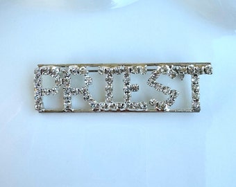 Priest Rhinestone Brooch - Profession Brooch - Handmade Rhinestone Brooch - Gift for Priest